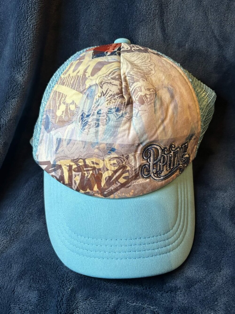 NWT Pipeline Surf Graphic Trucker Hat Blue Y2K Comic Print Snapback Cap